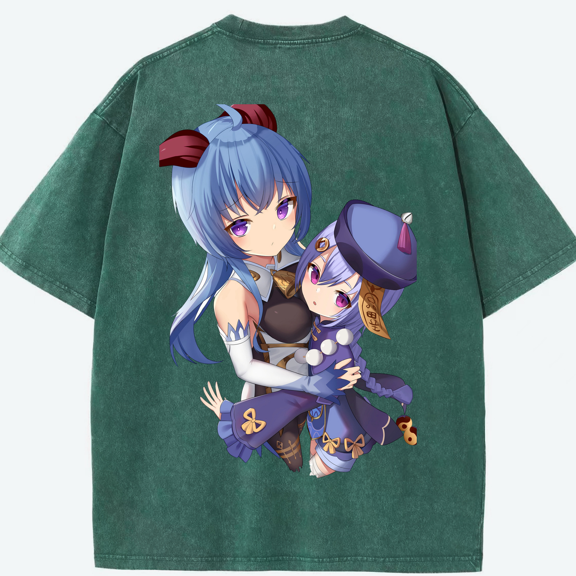 げんし神 甘雨 かんう genshin Ganyu 綿100% ヴィンテージ風 半袖Tシャツ（背面プリント）